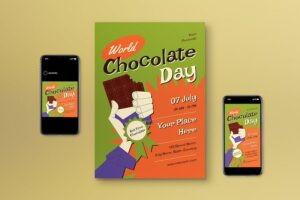 Banner image of Premium Green Mid-Century World Chocolate Day Flyer Set  Free Download