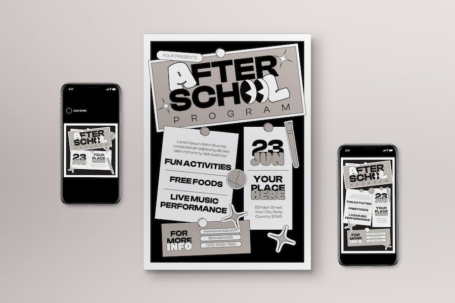 Banner image of Premium Monochrome Flat Design After School Program Flyer  Free Download