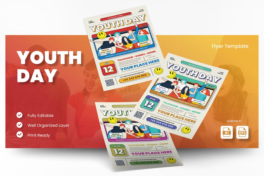 Banner image of Premium International Youth Day Flyer AI EPS Template  Free Download