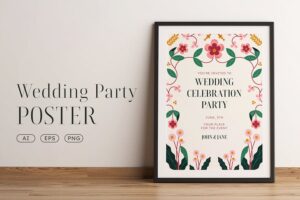 Banner image of Premium Wedding Party Flower Wreath Vector Poster Template  Free Download