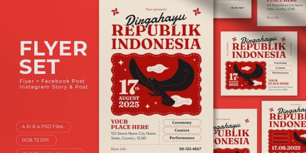 Banner image of Premium White Modern Dirgahayu Indonesia Flyer Set  Free Download