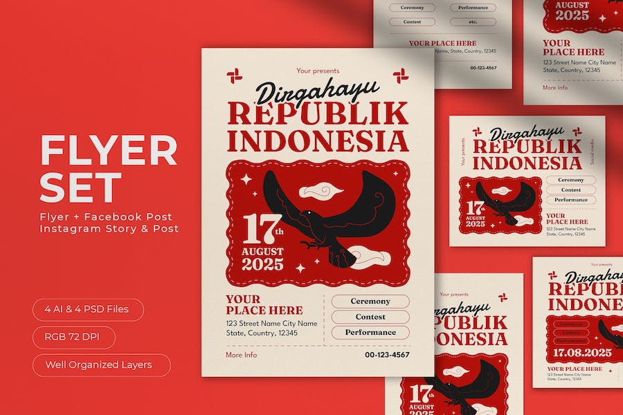 Banner image of Premium White Modern Dirgahayu Indonesia Flyer Set  Free Download