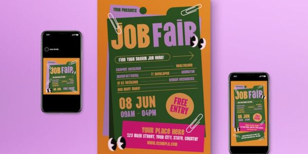 Banner image of Premium Orange Flat Design Job Fair Flyer Set   Free Download