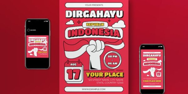 Banner image of Premium Red Flat Design Dirgahayu Indonesia Flyer Set  Free Download