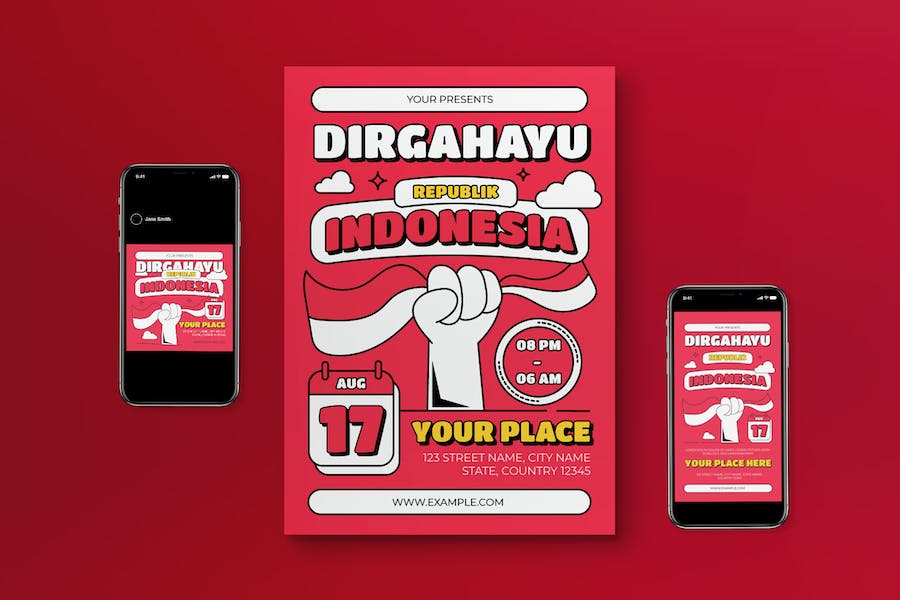 Banner image of Premium Red Flat Design Dirgahayu Indonesia Flyer Set  Free Download