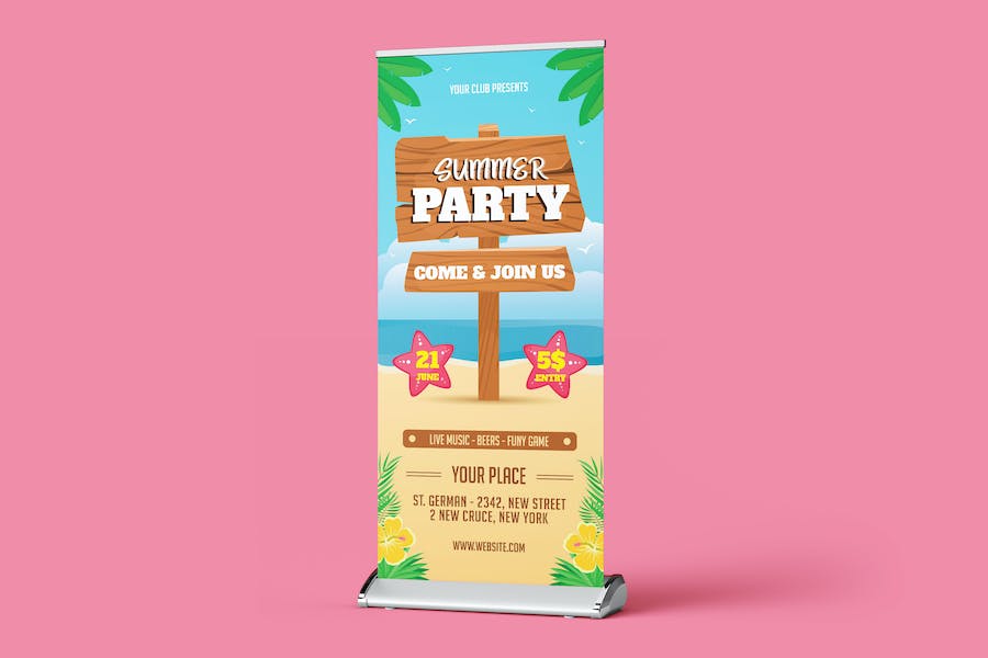 Banner image of Premium Summer Party Rollup Banner  Free Download