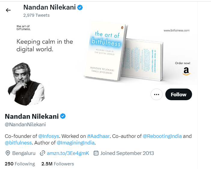 An Image of Nandan Nilekani Twitter Profile