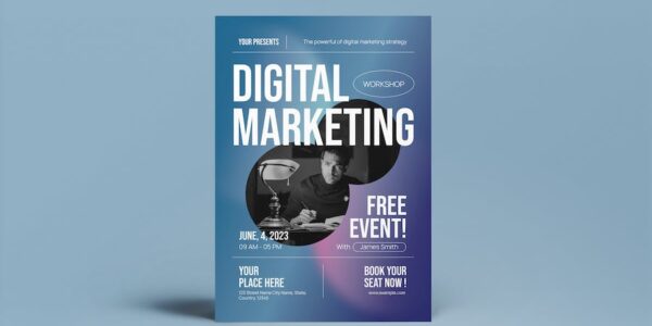 Banner image of Premium White Flat Design Digital Marketing Workshop Flyer  Free Download