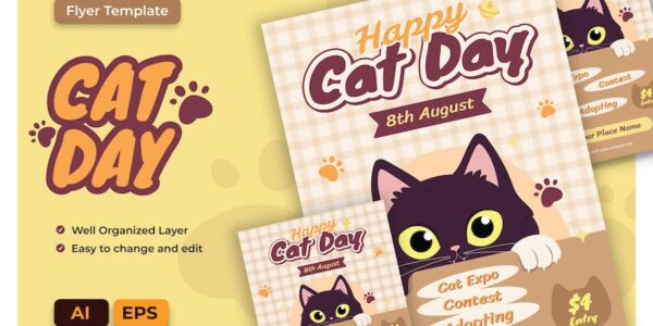 Banner image of Premium Cat Day Creative Flyer AI EPS Template  Free Download