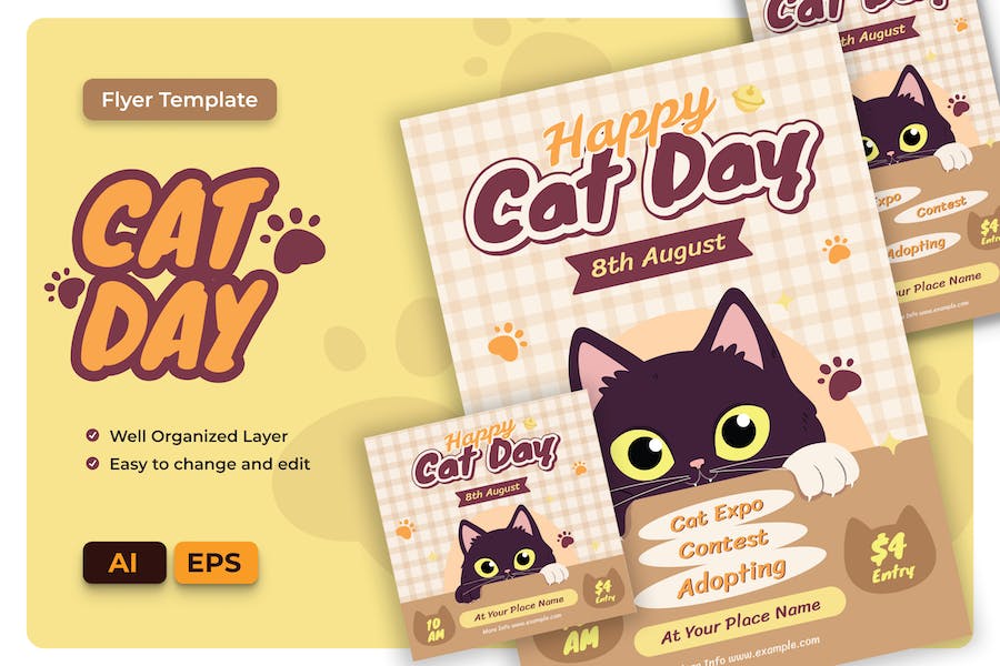 Banner image of Premium Cat Day Creative Flyer AI EPS Template  Free Download