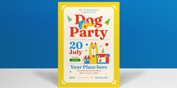 Banner image of Premium Yellow Flat Design Dog Party Invitation  Free Download