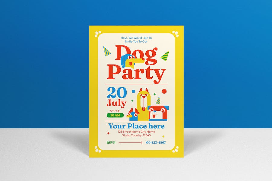 Banner image of Premium Yellow Flat Design Dog Party Invitation  Free Download