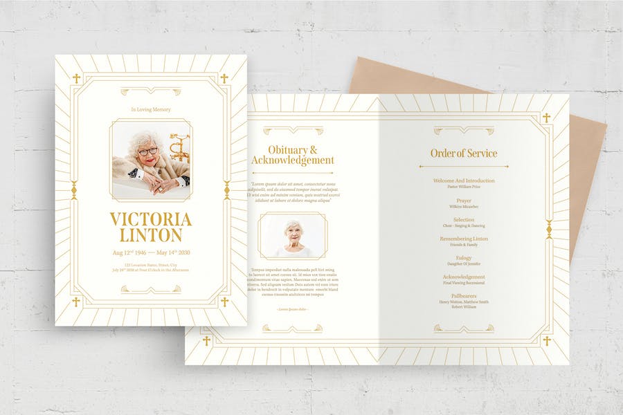 Banner image of Premium Art Deco Funeral Program Template  Free Download