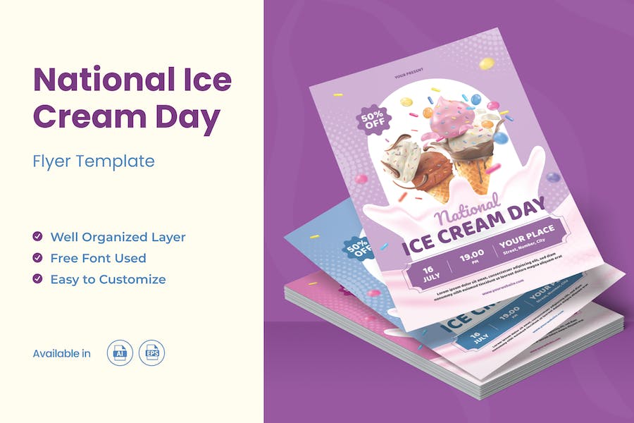 Banner image of Premium National Ice Cream Day Flyer AI EPS Template  Free Download