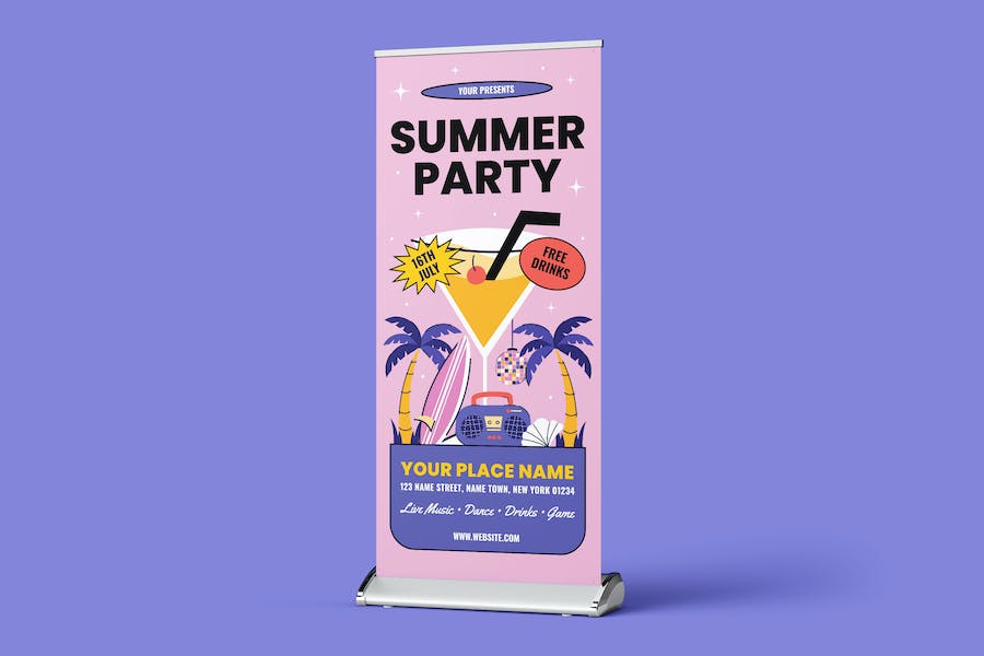 Banner image of Premium Summer Night Party Rollup Banner  Free Download