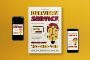 Banner image of Premium Yellow Flat Design Delivery Service Flyer Set  Free Download