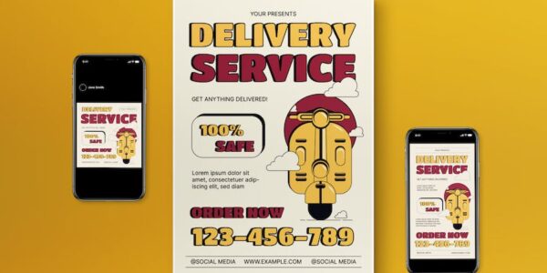 Banner image of Premium Yellow Flat Design Delivery Service Flyer Set  Free Download