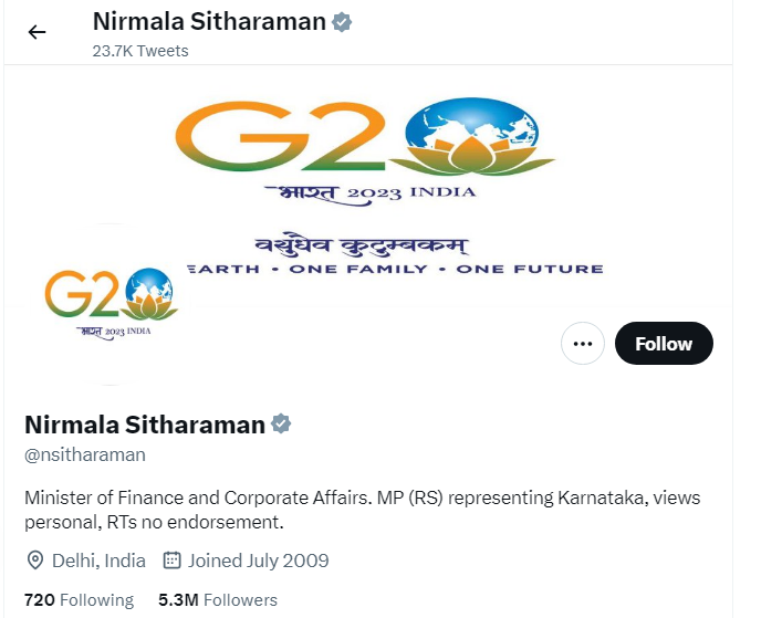 An Image of Nirmala Sitharaman Twitter Profile