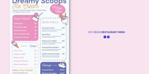 Banner image of Premium Ice Cream Restaurant Menu  Free Download