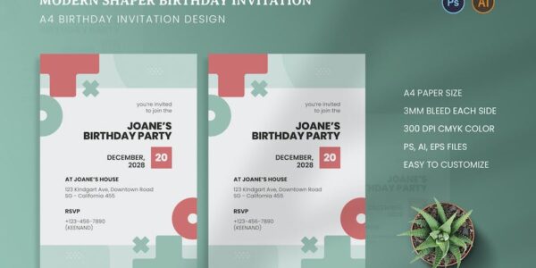 Banner image of Premium Modern Shaper Birthday Invitation  Free Download