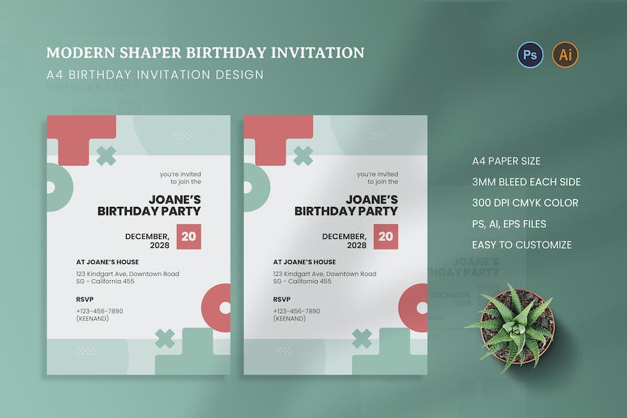 Banner image of Premium Modern Shaper Birthday Invitation  Free Download