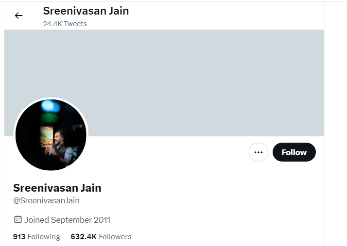 An Image of Sreenivasan Jain Twitter Profile