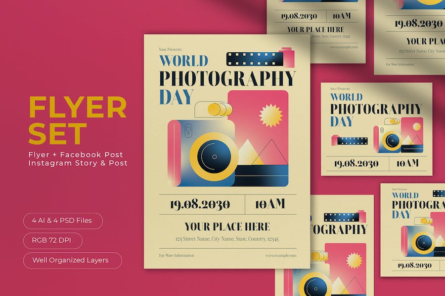 Banner image of Premium Blue Geometric World Photography Day Flyer Set  Free Download
