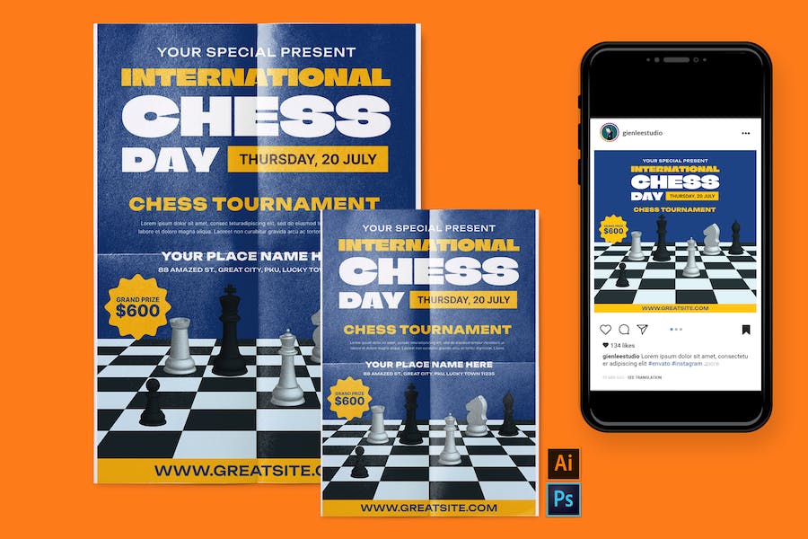 Banner image of Premium Chess Day Flyer/Poster & Instagram Post  Free Download