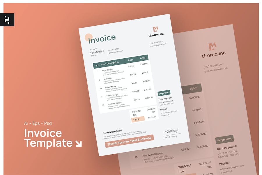 Banner image of Premium Clean Corporate Invoice  Free Download