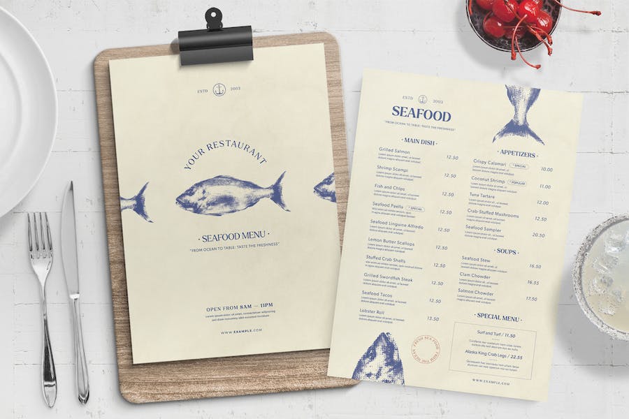 Banner image of Premium Rustic Seafood Menu Template  Free Download