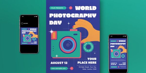 Banner image of Premium Blue Hand Drawn World Photography Day Flyer Set  Free Download