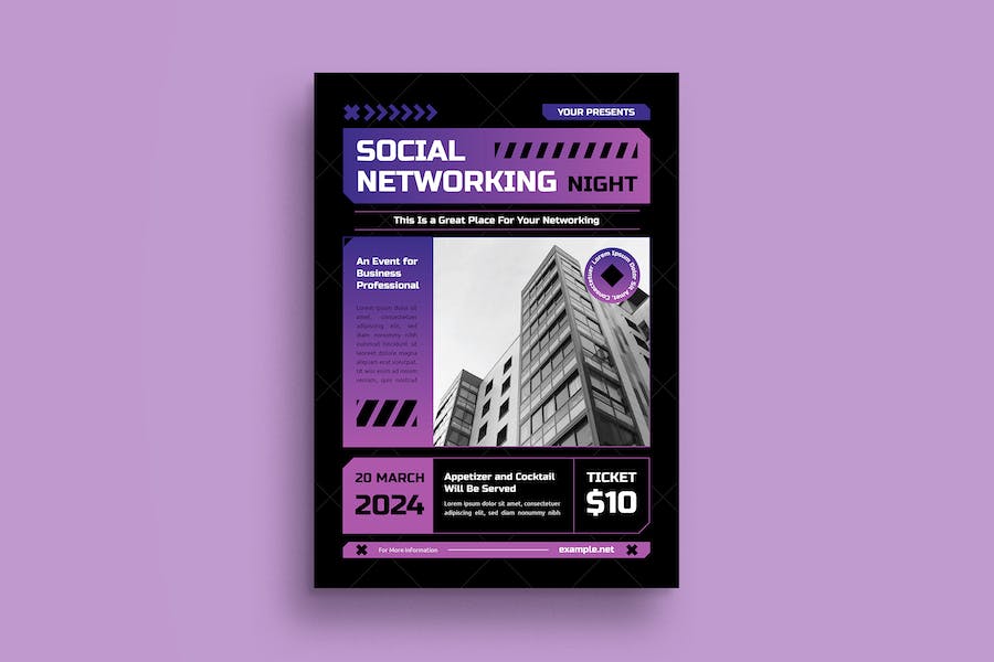 Banner image of Premium Purple Cyberpunk Social Networking Night Flyer  Free Download