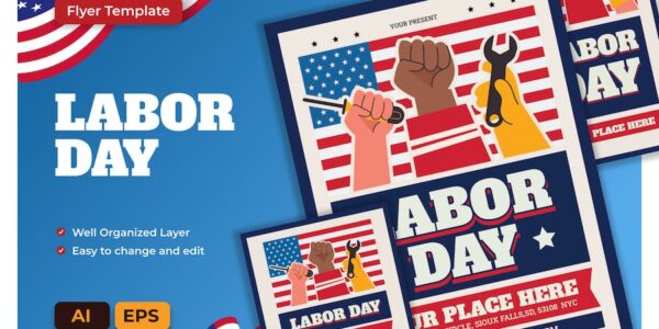 Banner image of Premium Labor Day Flyer AI EPS Template  Free Download