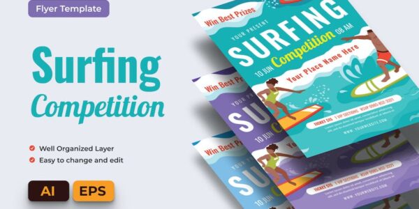 Banner image of Premium Surfing Competition Flyer AI & EPS Template  Free Download
