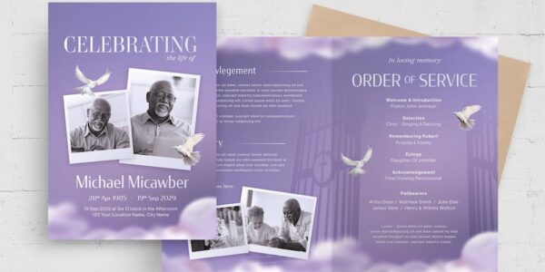 Banner image of Premium Purple Funeral Program Template  Free Download