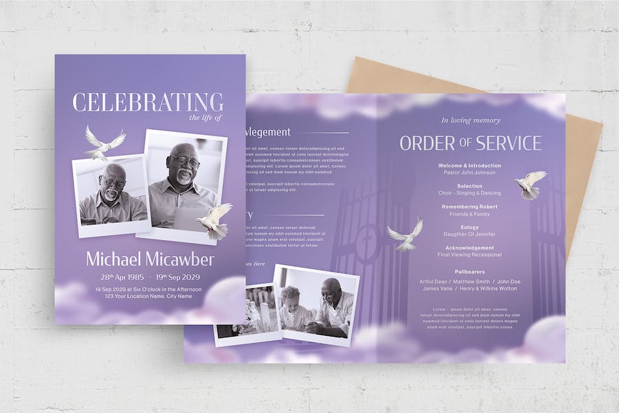 Banner image of Premium Purple Funeral Program Template  Free Download