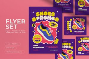 Banner image of Premium Purple Flat Design Shoes Promo Flyer Set  Free Download