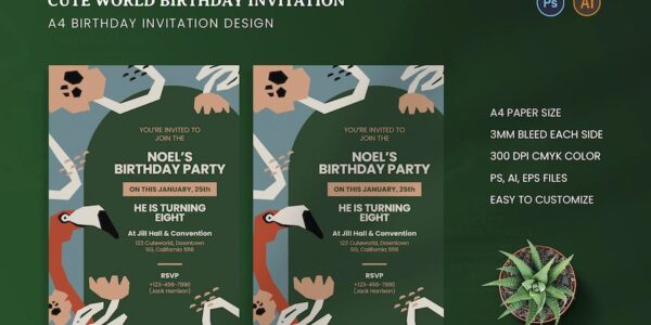 Banner image of Premium Cute World Birthday Invitation  Free Download