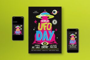 Banner image of Premium Black Flat Design World UFO Day Flyer  Free Download