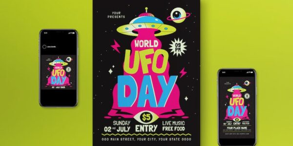 Banner image of Premium Black Flat Design World UFO Day Flyer  Free Download
