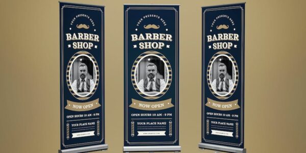 Banner image of Premium Barber Shop Roll Banner  Free Download