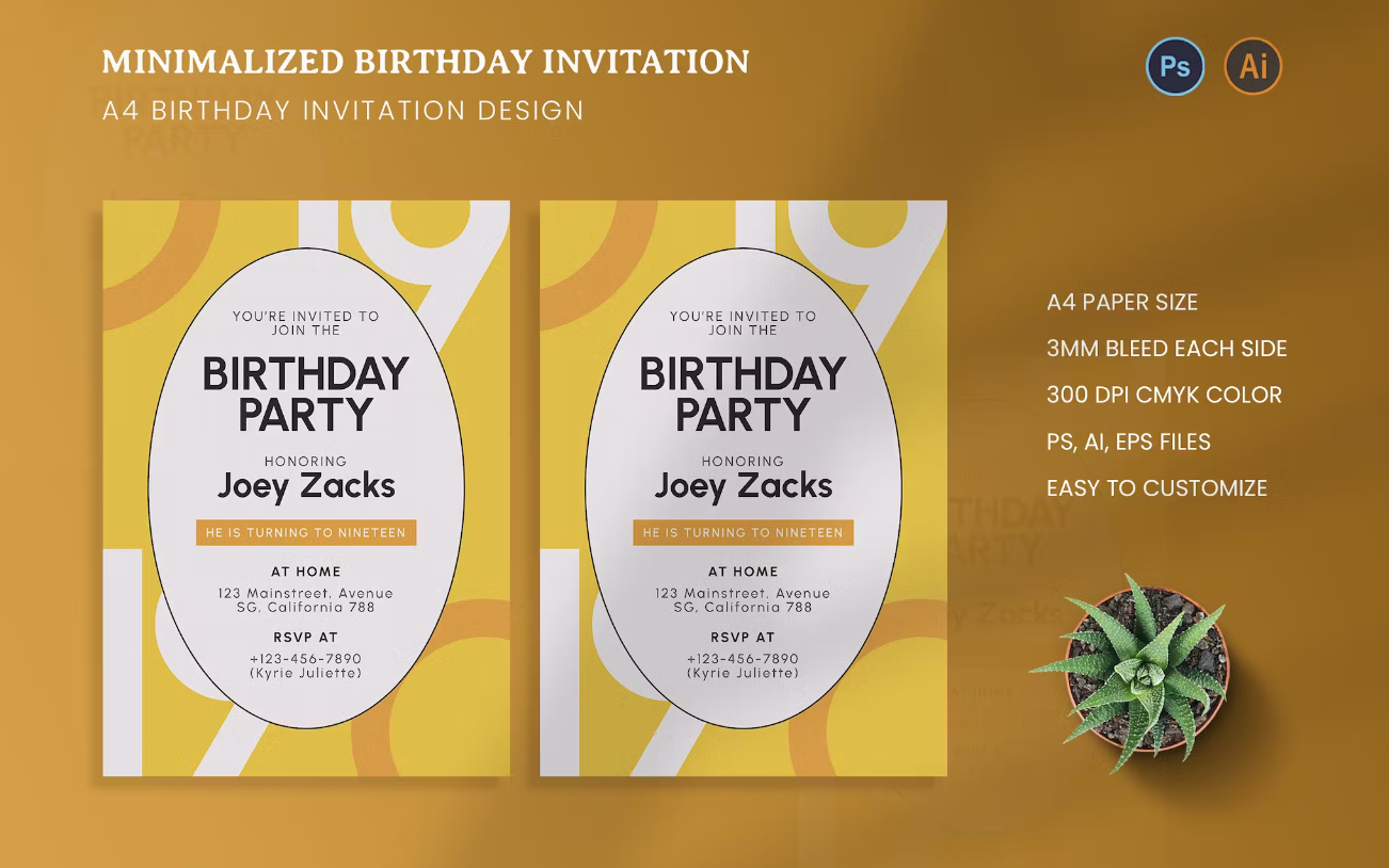Premium Minimalized Birthday Invitation Free Download