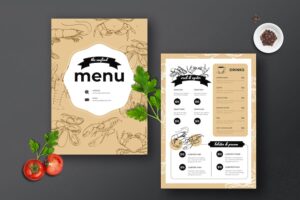 Banner image of Premium White & Brown Sea Food Menu Template  Free Download