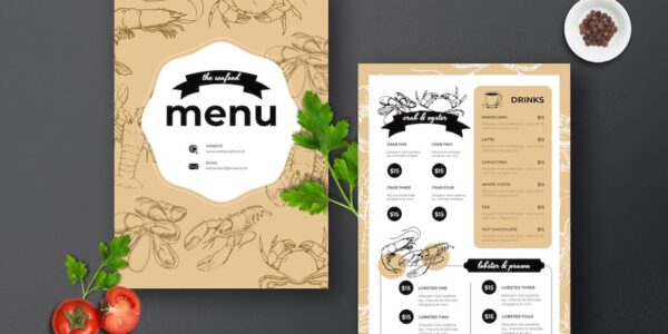 Banner image of Premium White & Brown Sea Food Menu Template  Free Download