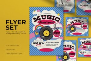 Banner image of Premium Blue 70's Music Festival Flyer Set  Free Download