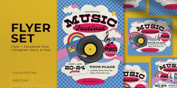 Banner image of Premium Blue 70's Music Festival Flyer Set  Free Download