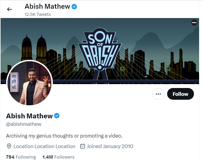 An Image of Abish Mathew Twitter Profile