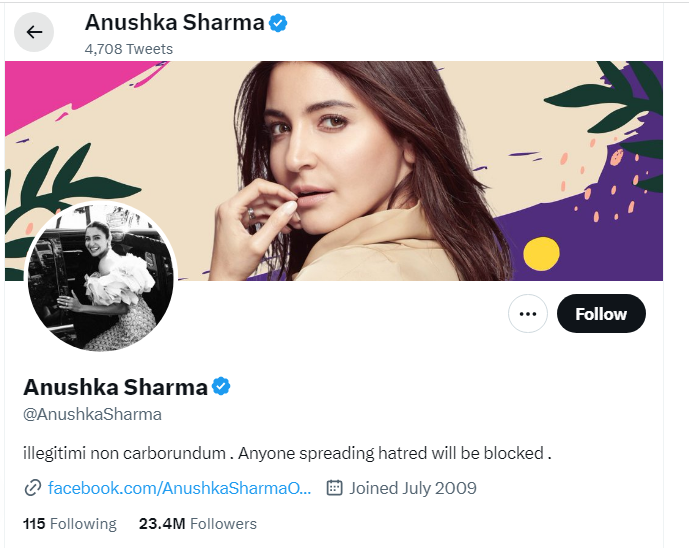 An Image of Anushka Sharma Twitter Profile