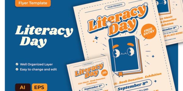 Banner image of Premium Literacy Day Modern Flyer AI EPS Template  Free Download