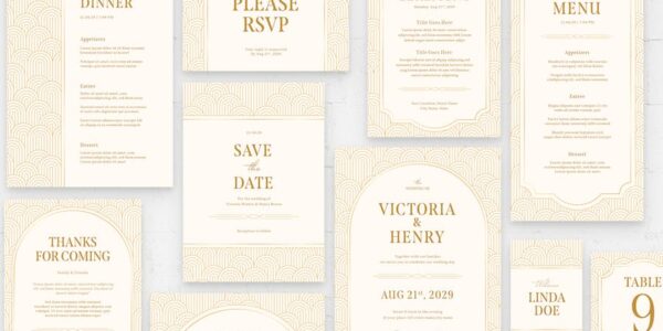 Banner image of Premium Modern Art Deco Wedding Templates Suite  Free Download